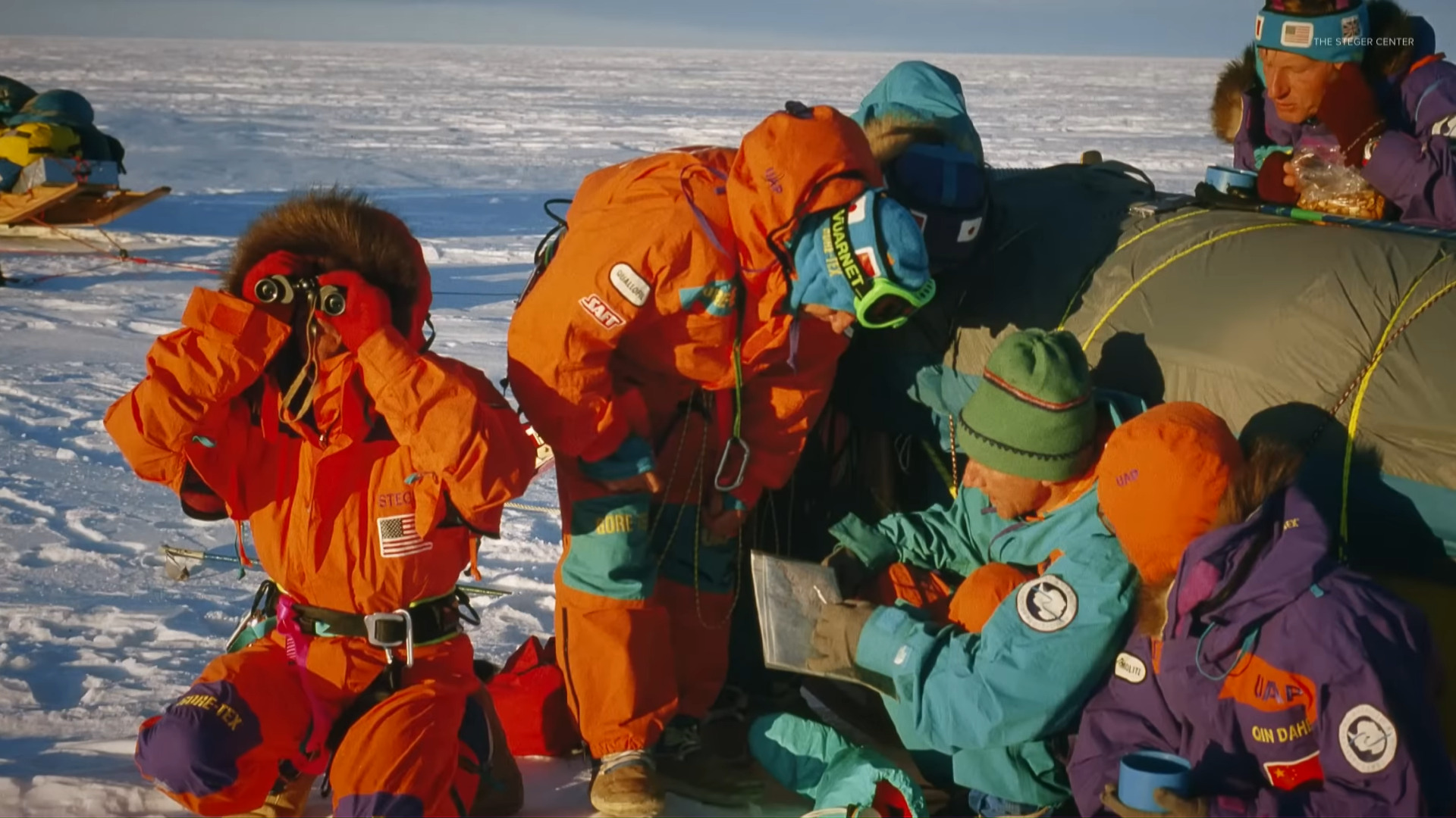 A team of explorers in Antarctica