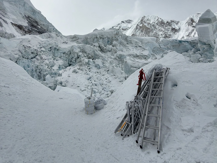 pile of ladders in icefall