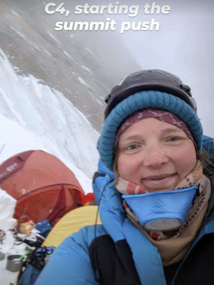 Instagram post showing woman climber in snowy mountains
