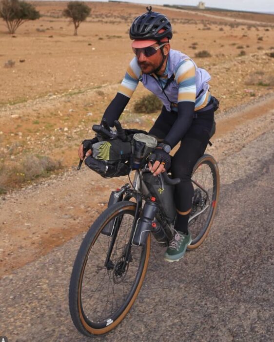 Swiss cyclist Adrien Liechti on the road in Namibia