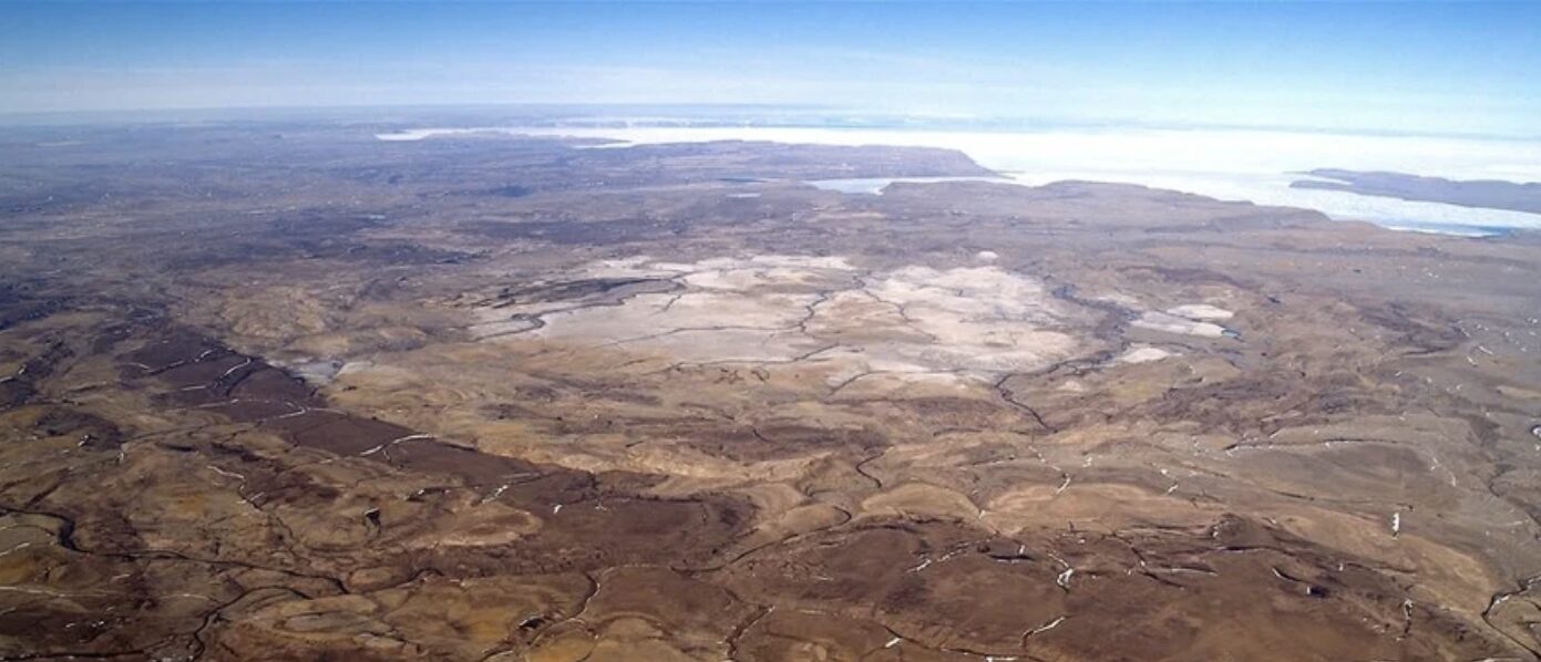 crater in arctic, aerial