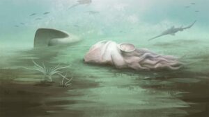 art work of ancient fossil underwater