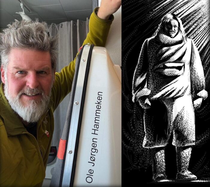 British adventurer Mike Keen pictured with his sled, etched with the name of Ole Jorgen Hammeken, the Greenlandic polar traveler