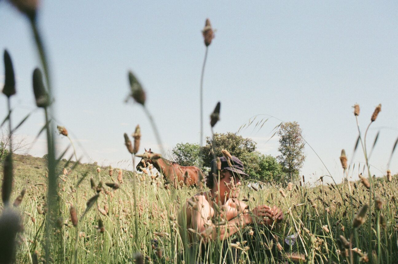 Louis and his horse Sasha rest in the long grass, just west of the city of Arles