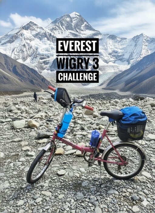 A foldable bycycle compiled on a photo of the upper Khumbu. 