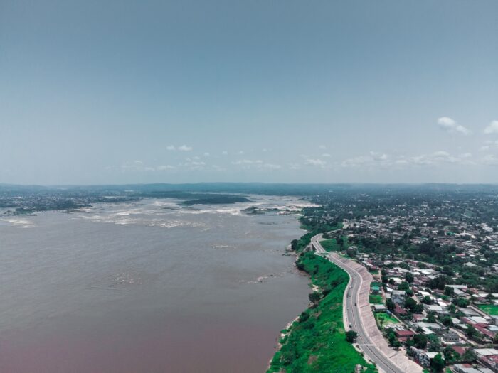 Aerial view of the city of brazzaville along the river in the Republic of Congo