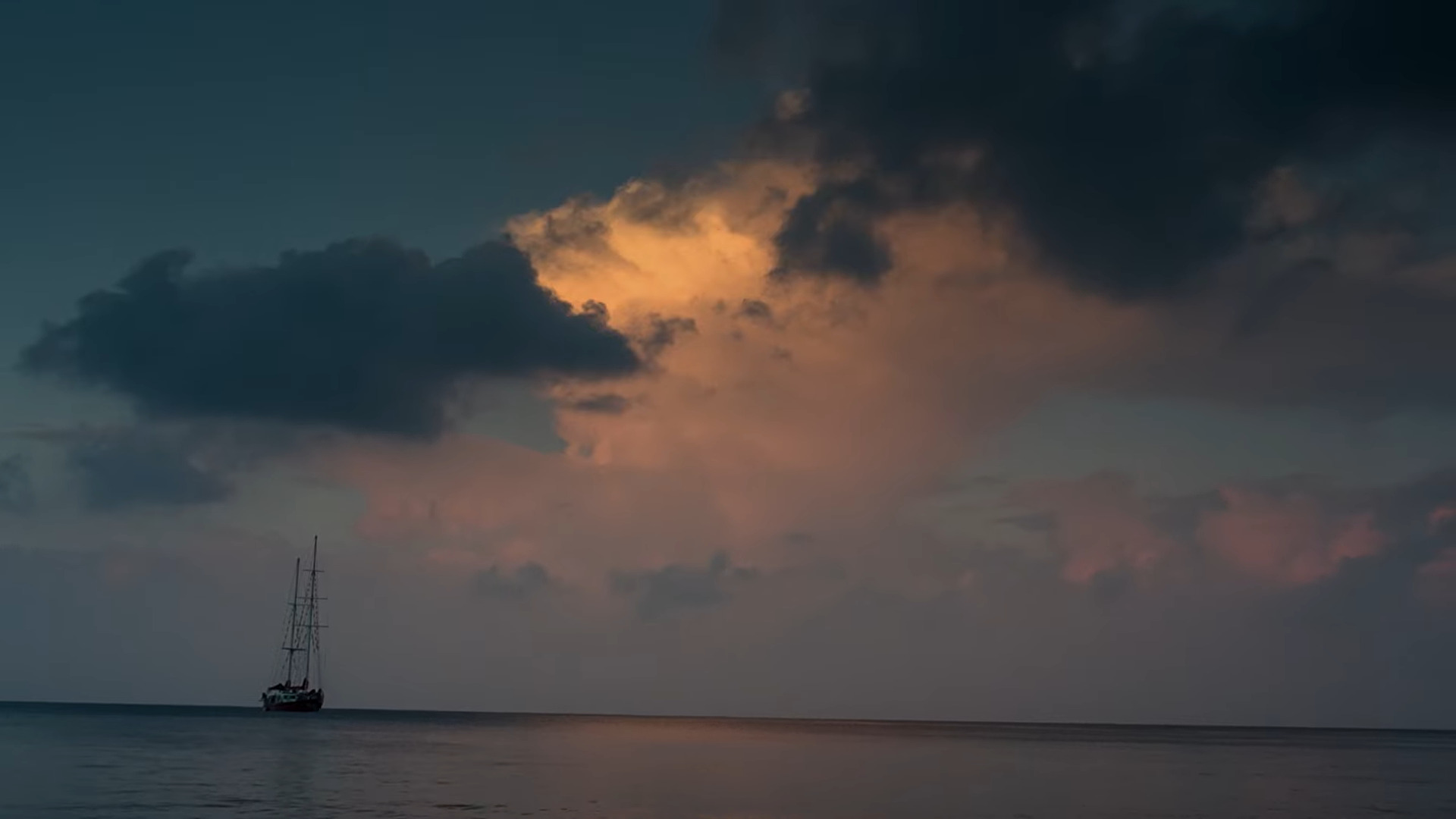 A ship at dusk