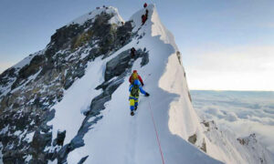 Climbers at the Hillary step on Everest.
