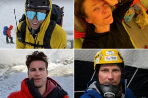 Compilation of four protraits of climbers on Everest.
