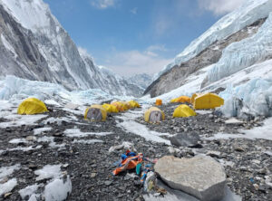 Some tents at Camp 2, on rather dry, rocky ground.