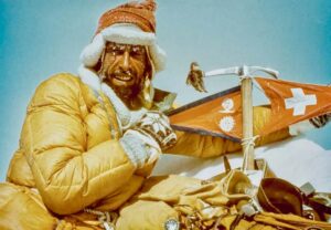 Ernst Reiss on the summit of Lhotse on May 18, 1956.
