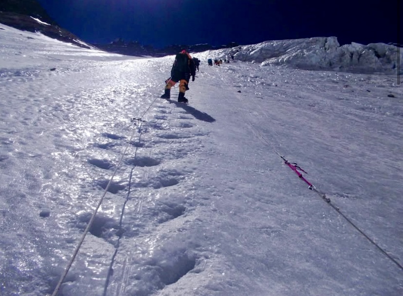 A climber ascending the Lhotse Face. 