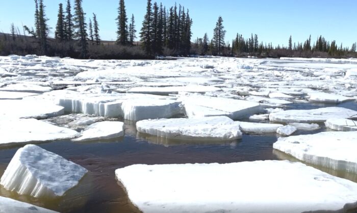 River ice breakup in the Northwest Territories, Canada