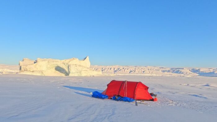 A rend tent pitched on sea ice on the coast of Ellesmere Island