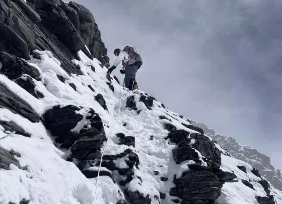 Tim Howell climbing toward the Lhotse ridge in 2025