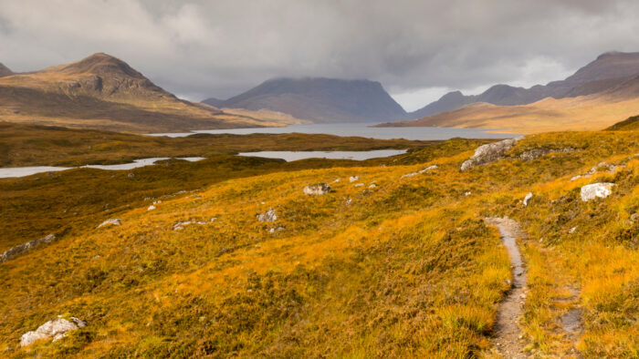 Open moorland and mountains in Autumn on the Cape Wrath Trail, Scotland