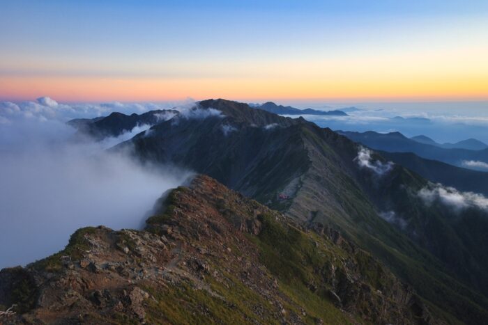The ridgeline from Kita-dake to Aino-dake in the Southern Alps in Japan