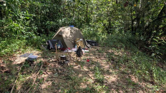 A camp on the shores of a river in the Amazon