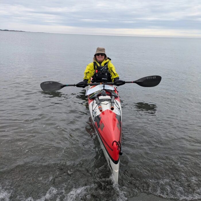 Canadian Kayaker Lukas Dee in his kayak on the Nova Scotia coast