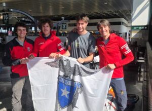 The Italian team, with Matteo Della Bordella on the right, departing Italy.