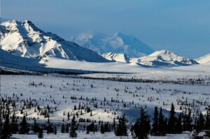 aerial view of snowy Alaskan scene