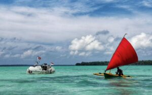 Louis Margot as he begins the final rowing stage in Indonesia.