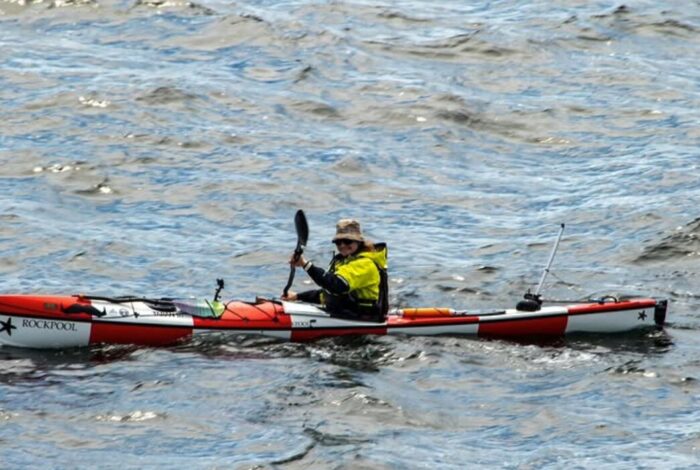 Canadian Kayaker Lukas Dee in his kayak on the Nova Scotia coast