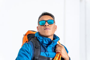 climber, maybe Sherpa, in sunglasses