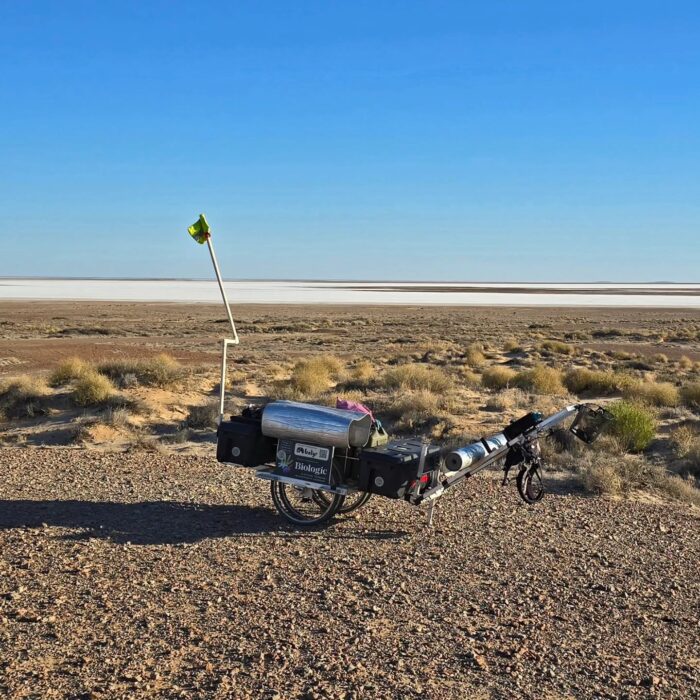 Australian adventurer Mark Gresser's cart pictured in the Australian outback