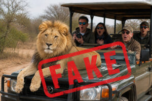lion sitting on safari jeep