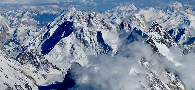 View from the top of K2. K12 is the peak near the top, one third from the right side.
