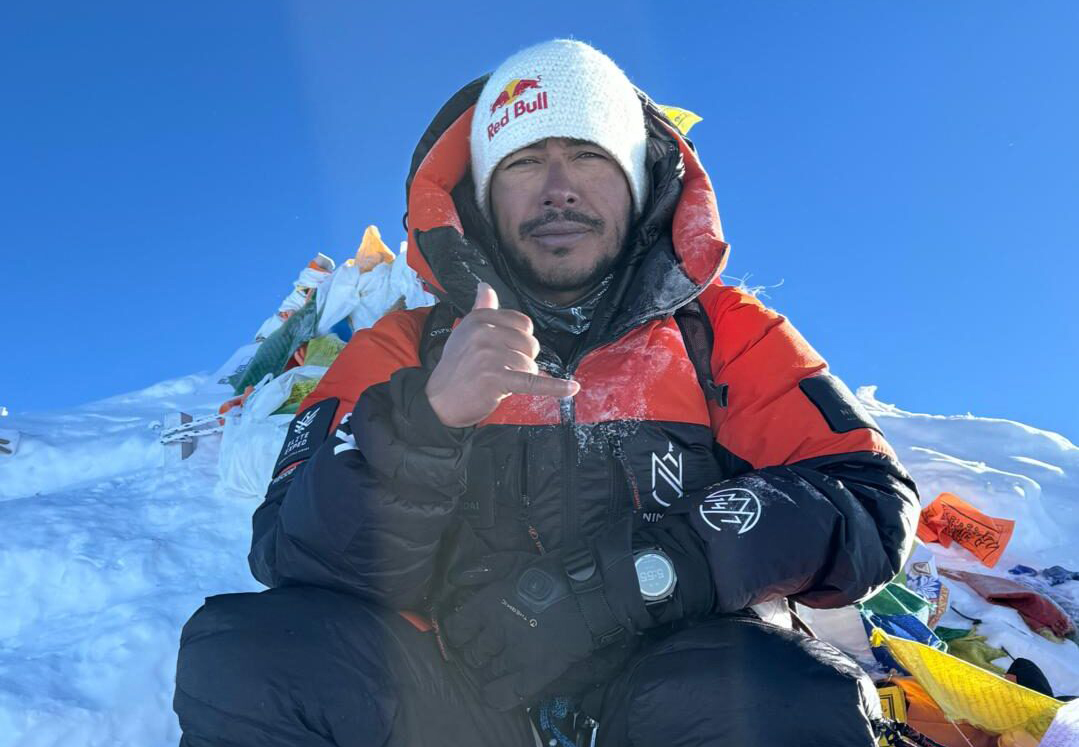 Purja on the summit of Everest