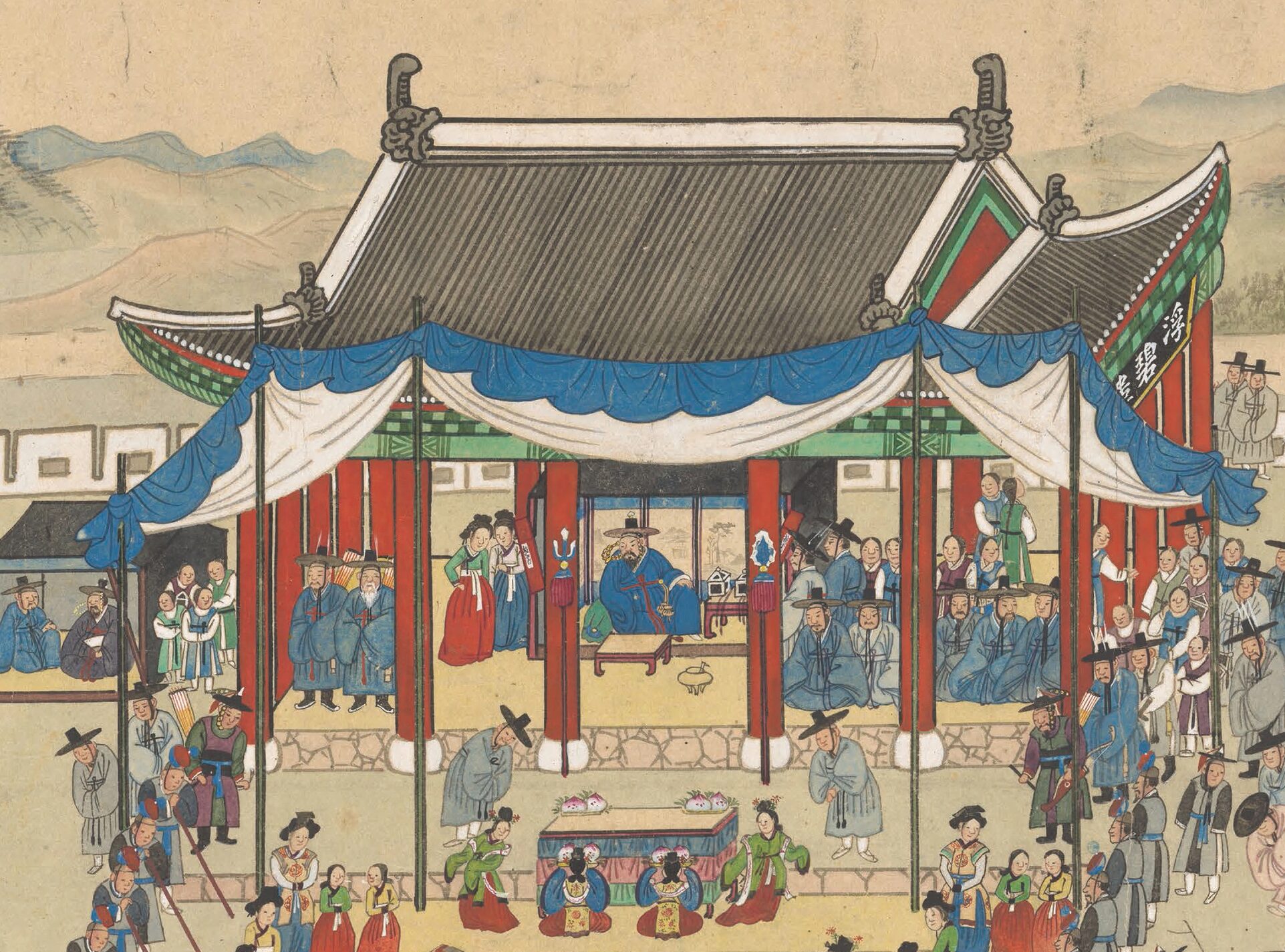 Detail of a scroll painting of Joseon dynasty court scene
