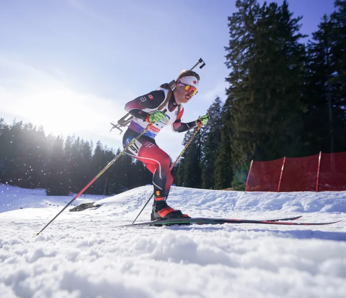 Canadian biathlete Haldan Borglum skiing