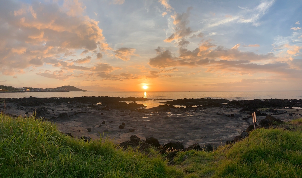 Sunset over a rocky coast