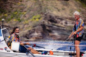Dawn Smith and Paul Lore in their boat.