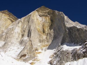 A mighty vertical mountain face in Garhwal Himalaya.