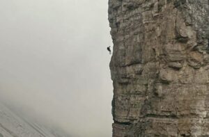 The Italian climber stuck mid-air.