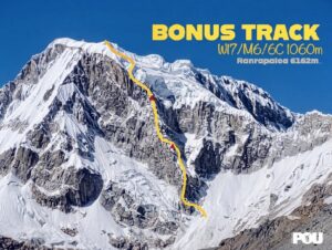 The new route "Bonus Track" on the northwest face of Ranrapalca.