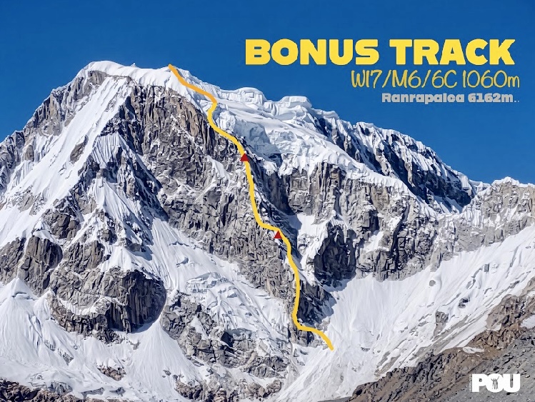 The new route "Bonus Track" on the northwest face of Ranrapalca.