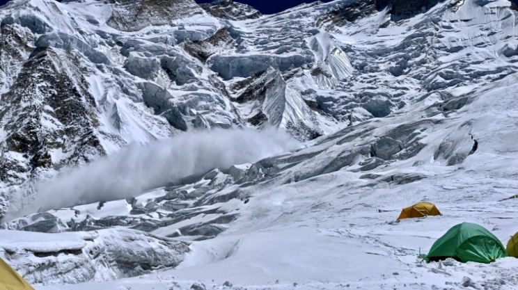 Avalanches falling between Camp 2 and Camp 3 on Annapurna I in 2025.