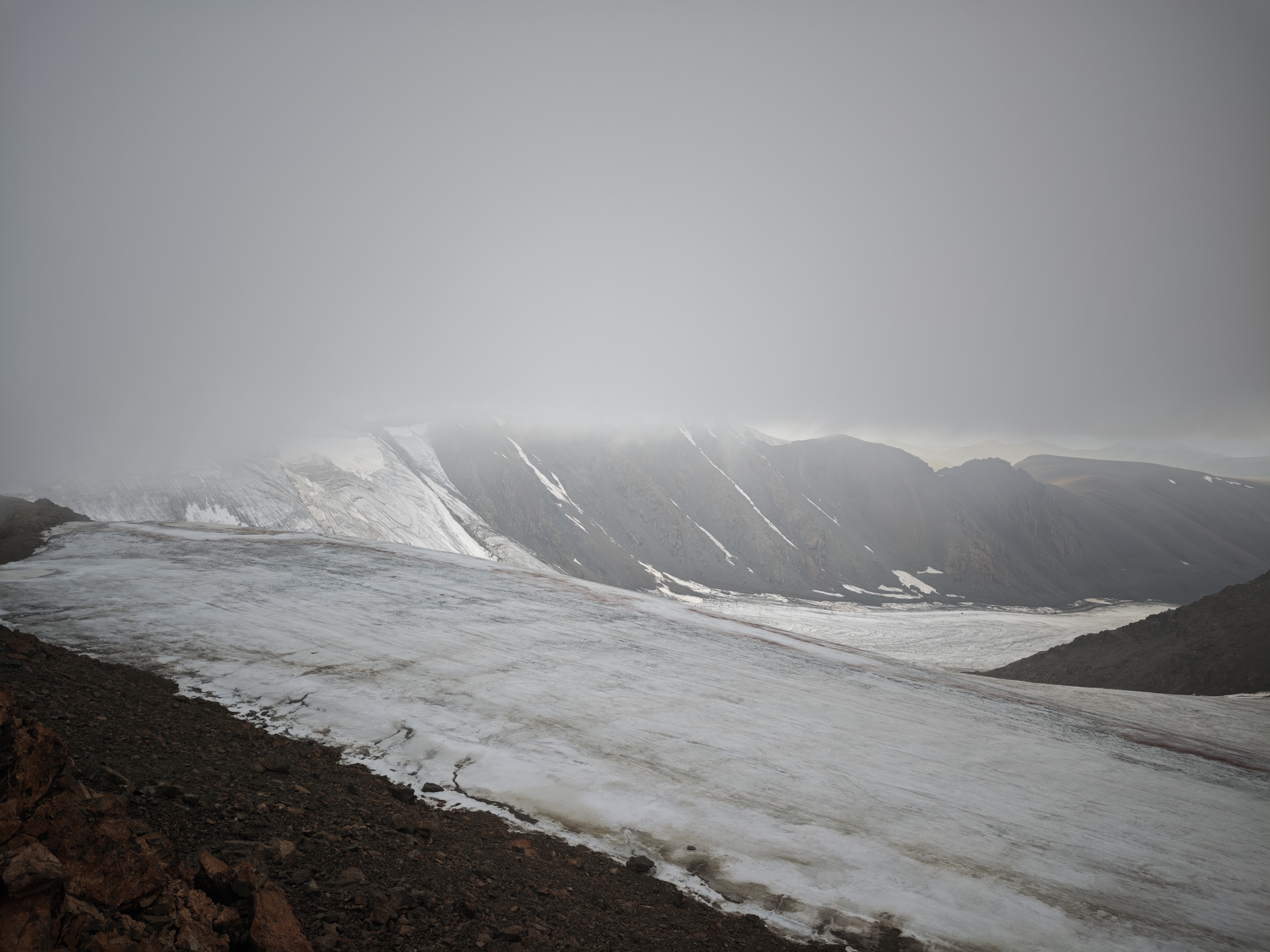A glacier in a foggy day.