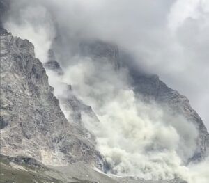Cervino / Matterhorn wrapped in dust clouds due to a rock slide.