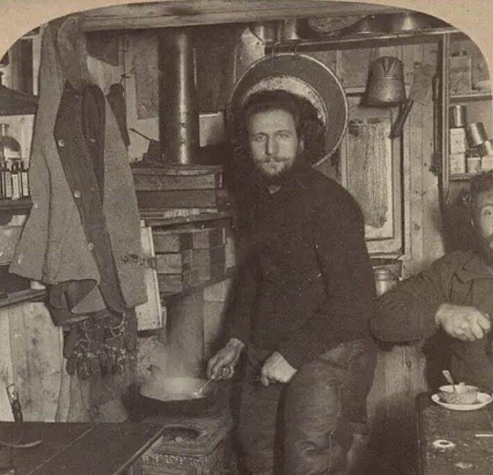 explorer inside hut