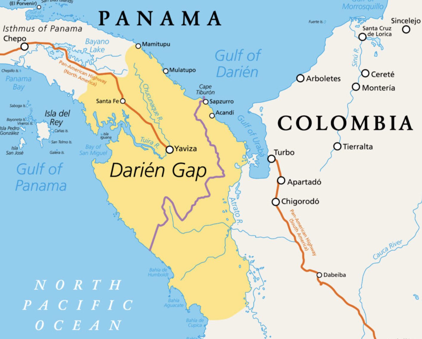 A map of the Darién Gap.