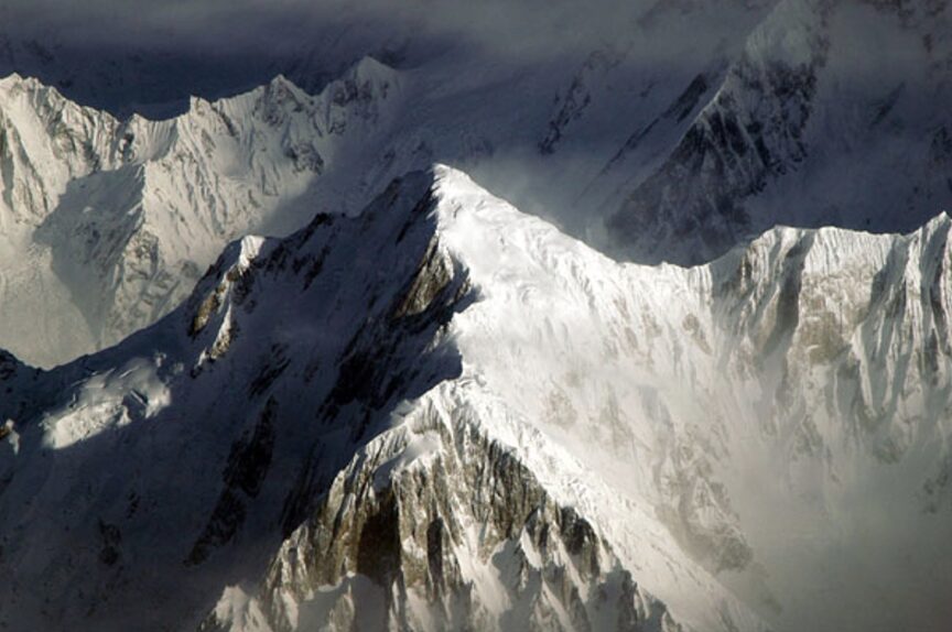 snowy peak from the air