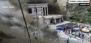 A screenshot of the flood hitting Jilong in Tibet.