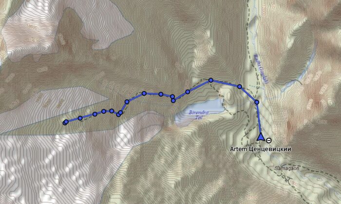 InReach track on a map of Manaslu area.