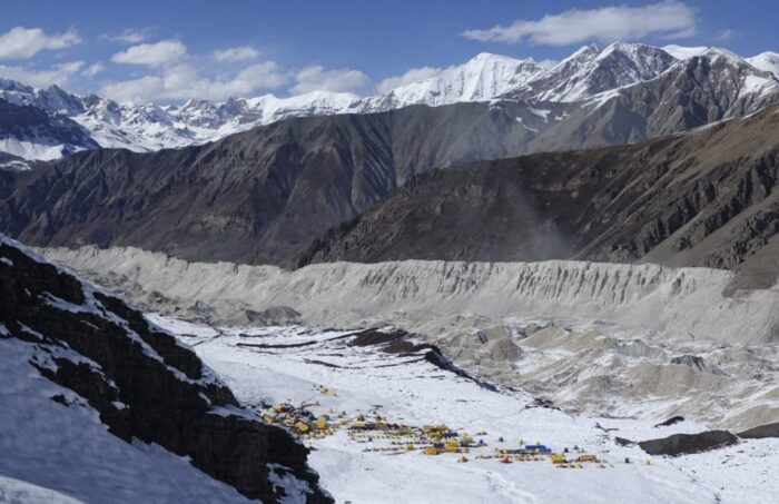 Himlung BC on a flat glacier. 