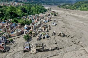 Devastated area after the flash floods at Trishuli Bazar in Nepal.